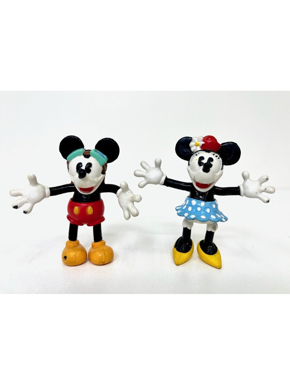 Vintage Disney Aviator Mickey Mouse & Flower Hat Minnie PVC Figurines Pair 3"
